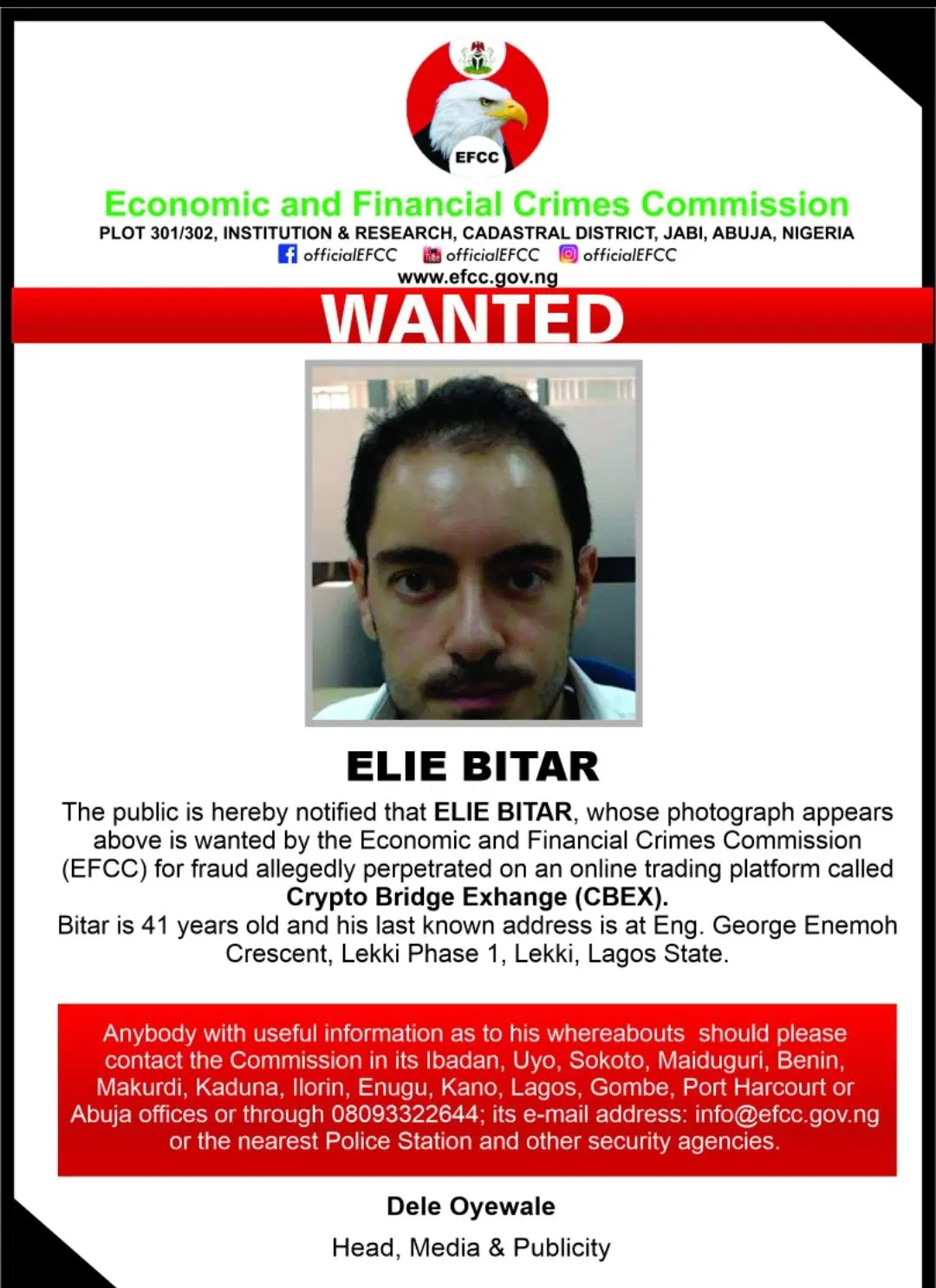 EFCC declares foreigner wanted over CBEX scam EFCC declares foreigner wanted over CBEX scam