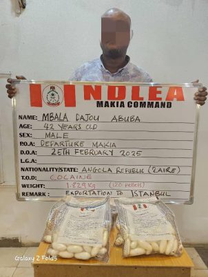 NDLEA nabs Turkey-bound businessman, excretes 120 wraps of cocaine NDLEA nabs Turkey-bound businessman, excretes 120 wraps of cocaine