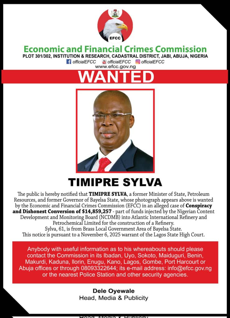 Timipre Sylva declared wanted by EFCC
